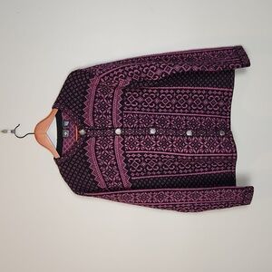 Skyr Black and‎ Purple Fair Isle Print Wool Cardigan Large